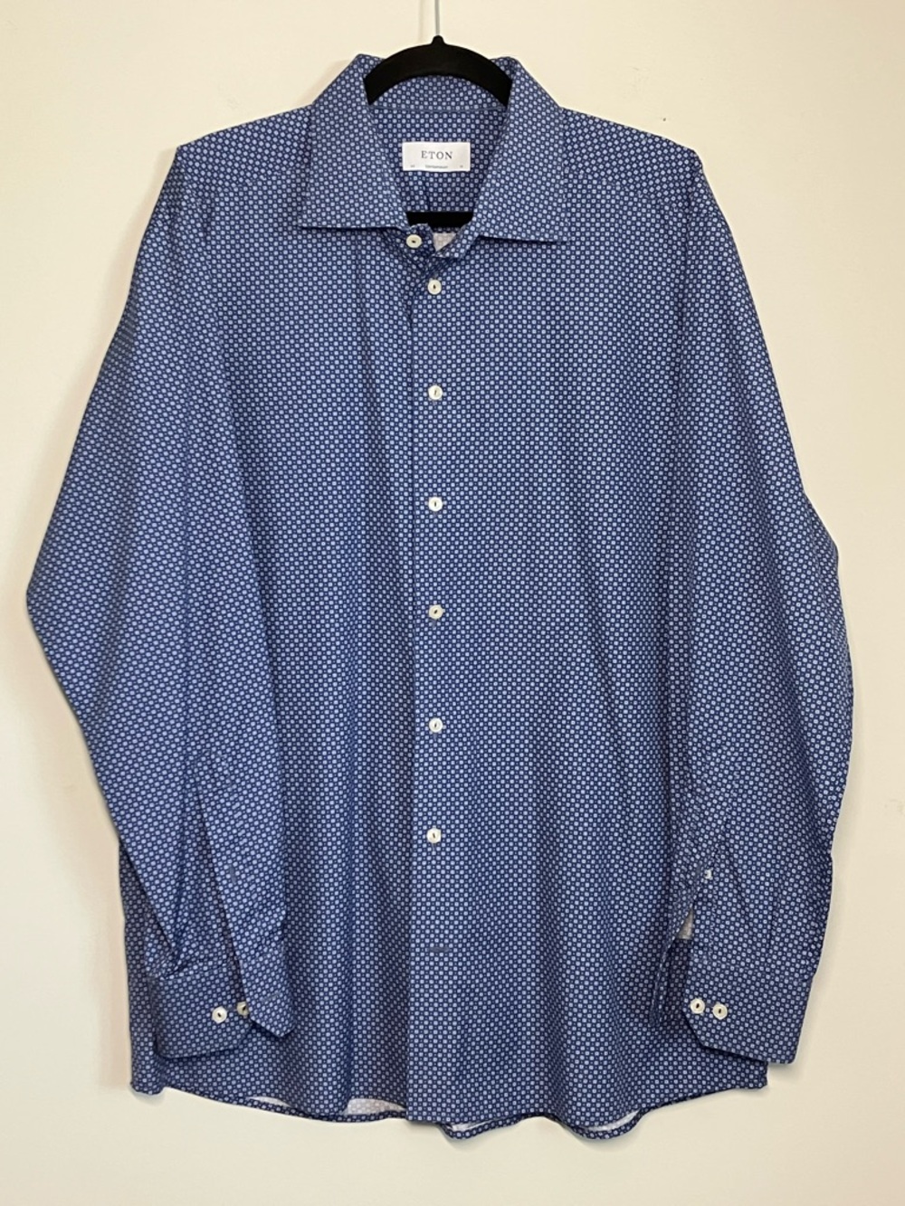 ETON Long Sleeve Dress Shirt Mens Contemporary Fit Geometric Royal Blue 46/18